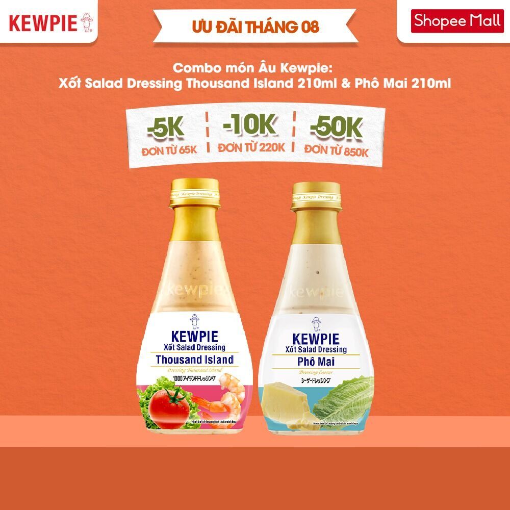 Combo món Âu Kewpie: Xốt Salad Dressing Thousand Island 210ml & Phô Mai 210ml