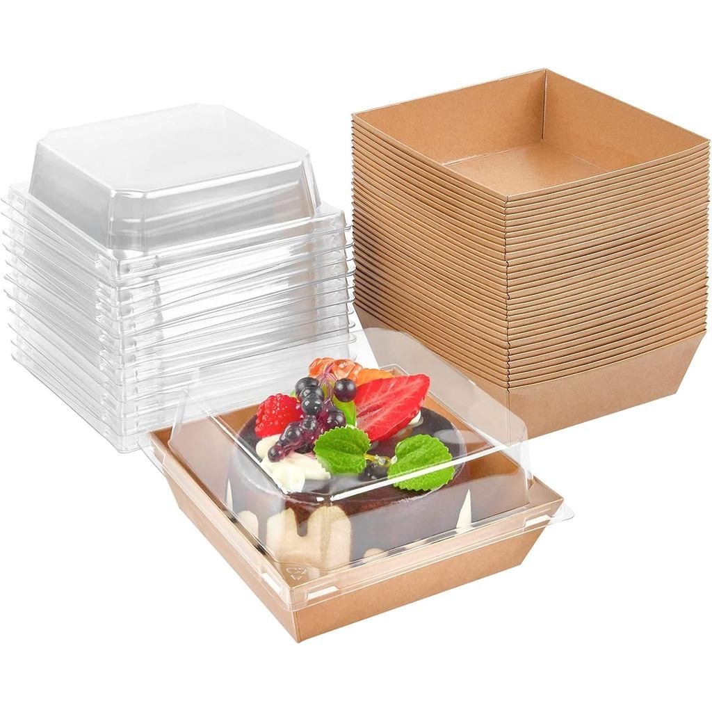 Kucoele 50 Pack Small Charcuterie Boxes with Clear Lids, 4 Inches Paper Bakery Boxes Dessert Boxes D