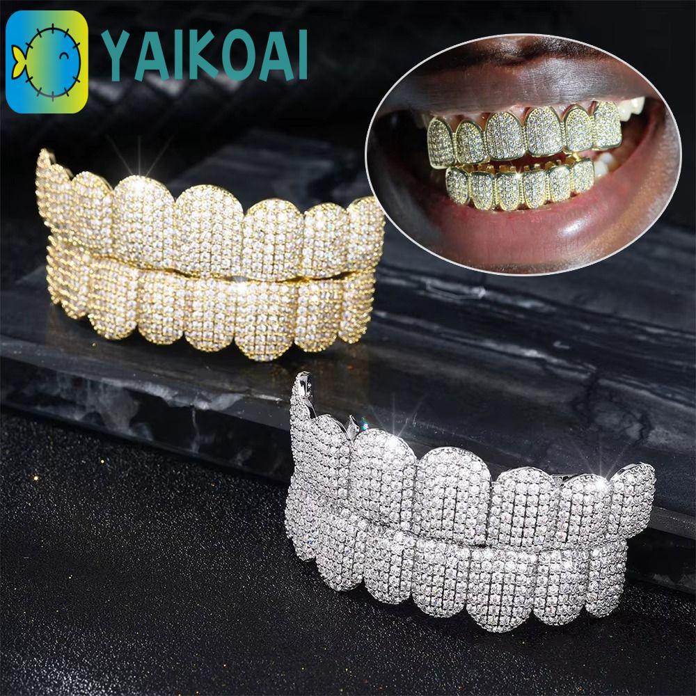 GLENES Hiphop Răng Grillz, Hip Hop Thiết Kế Có Thể Tháo Rời Răng Grillz Set, Hợp Thời Trang Rỗng Kim