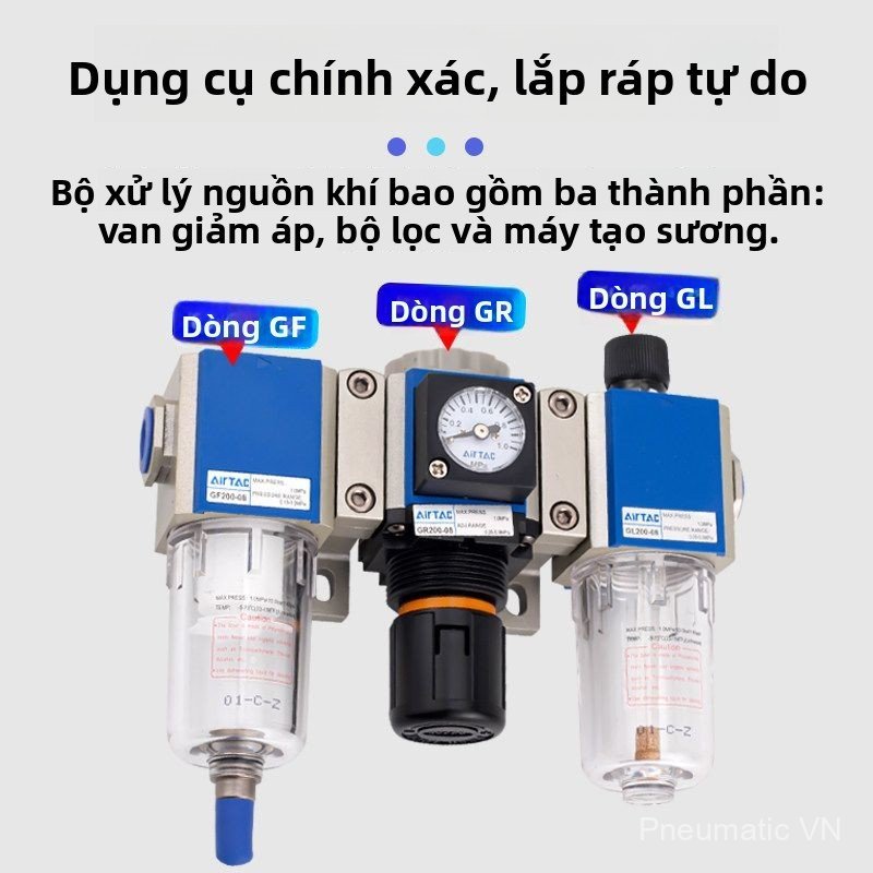 Bộ lọc khí nén Airtac GC200/GC300/GC400, bộ ba van, tách dầu, chống gỉ, bền đẹp