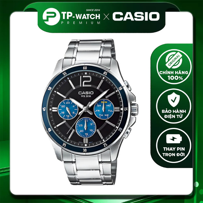 Đồng hồ nam dây thép Casio MTP-1374D-2AVDF Size 43.5mm - Chống nước 50m | Casio nam MTP-1374D-2A
