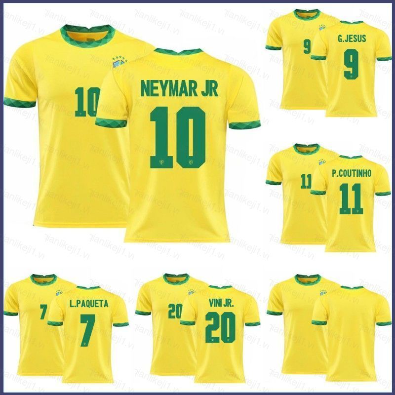 Áo thun bóng đá sân nhà quốc gia Brazil Neymar Paqueta Chúa Giêsu Vini Coutinho Áo bóng đá Tee Unise