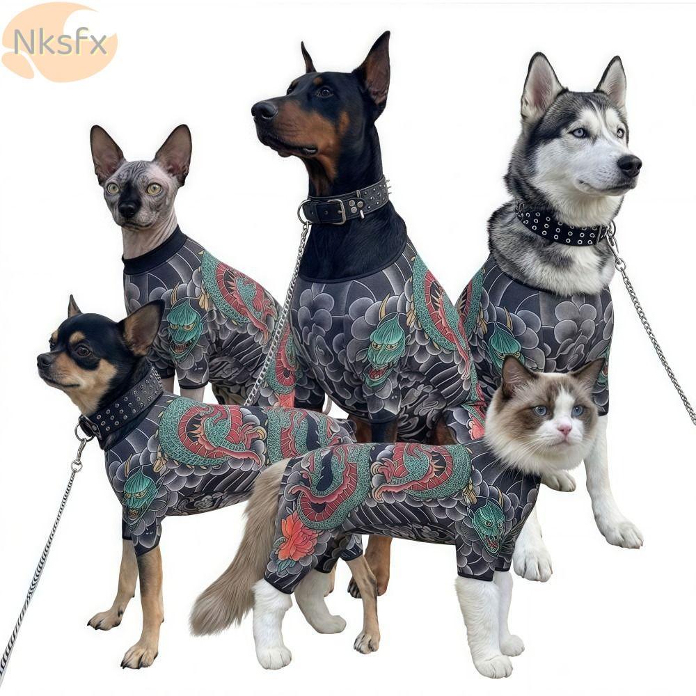 NKSFX Dog Cat Tattoo Jacket, Áo Vest hình xăm thú cưng vui nhộn bốn mùa, Sáng tạo mát mẻ vừa vặn Quầ