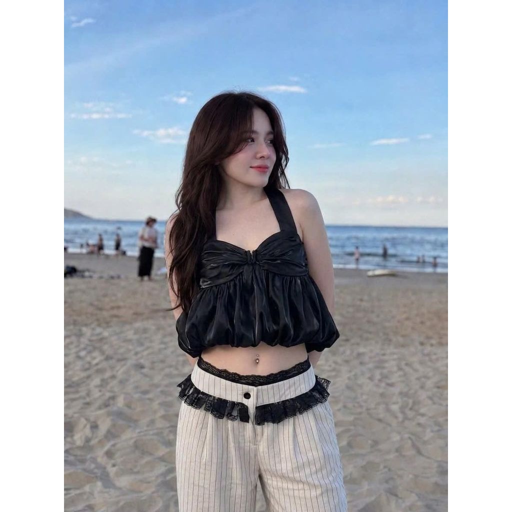 P420 - Áo yếm cột cổ dáng babydoll croptop thời trang
