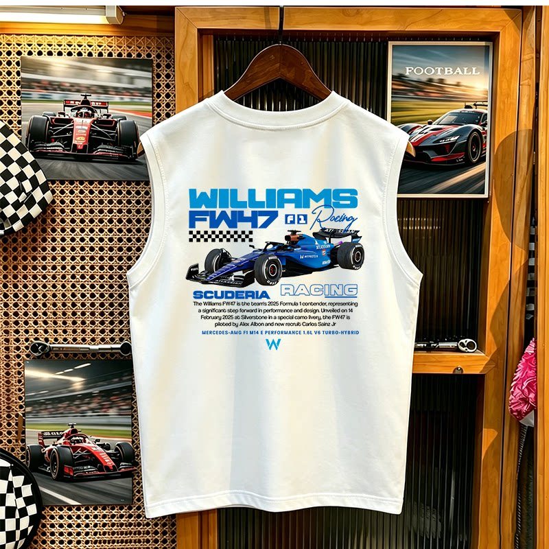 Williams Racing In Chủ Đề Phong Cách Mỹ Đường Phố Áo 100% Cotton Cao Cấp Rời Thể Thao Nam Quá Khổ Áo Thun Không Tay