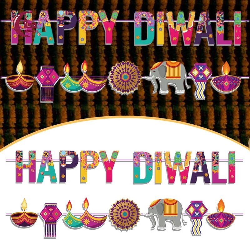 Happy Diwali Treo Biểu Ngữ Đồ Trang Trí Nhiều Màu Sắc Đạo Cụ Diwali Trang Trí Cho Lò Sưởi Trong Nhà 