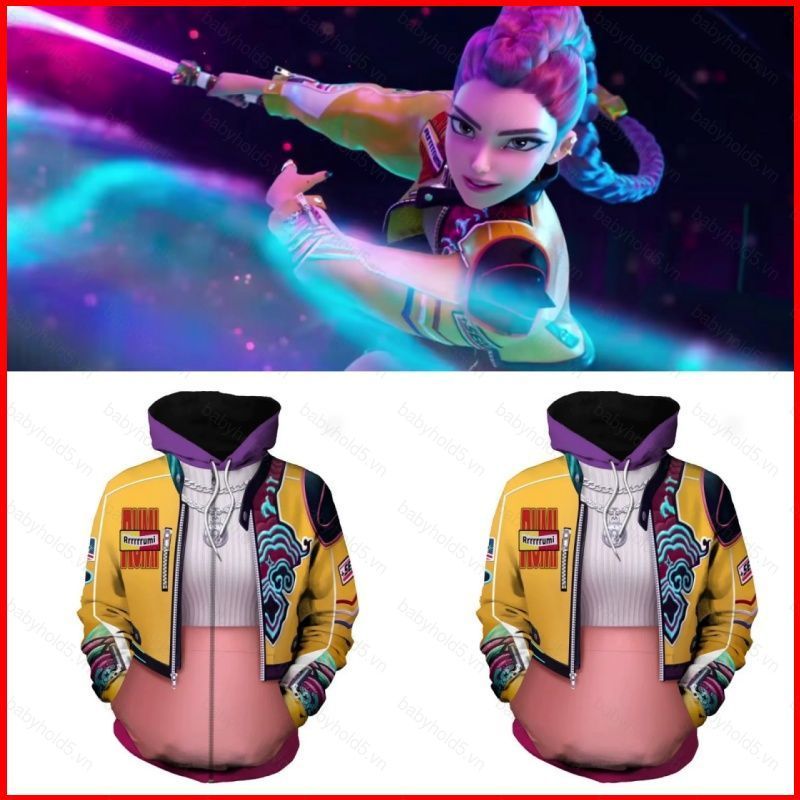 BH5 KPop Demon Hunters Áo Hoodie Rumi Cosplay vải Full Graphic Anime Áo BH5