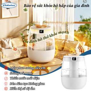 Máy Tạo Độ Ẩm Phun Kép Phun Sương Nano - Khử Khuẩn, Màn Hình LED, Đèn Ngủ LED, Bảo Vệ Hô Hấp Gia Đình