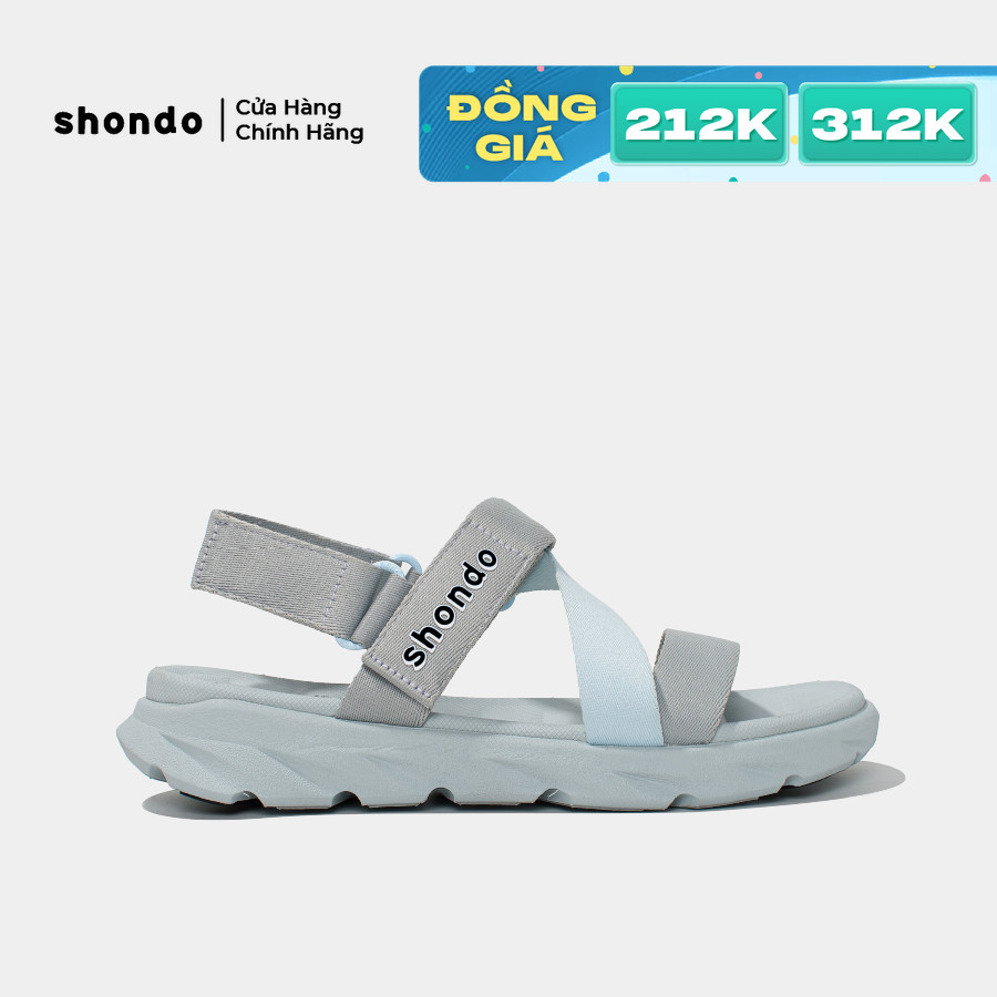 Giày Sandals Nam Nữ Shondo F6 Sport Đế Xám Phối Quai Xanh Da Trời F6S2030