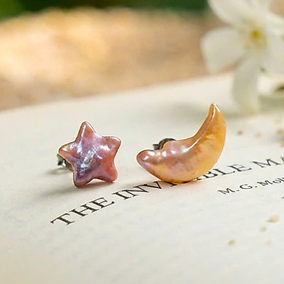 Bông Tai Ngọc Trai Hình Trăng Sao Chốt Bạc Thời Trang - Ngọc Trai Trường Thịnh