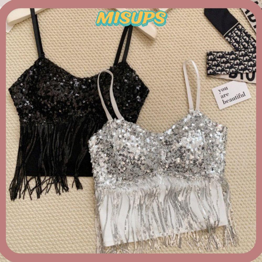 MISUPS Tank Top, Tấm lót ngực chống lộ Sequin Camisole, Lấp Lánh Sequin Ống sau đẹp Top Nữ