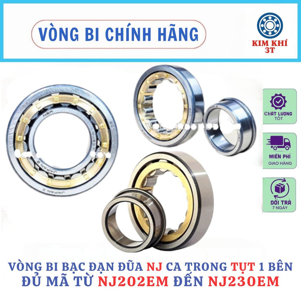 Vòng bi bạc đạn đũa ca trong tụt 1 bên NJ202 203 204 205 206 207 208 209 210 ca đồng, bền bỉ chịu tả