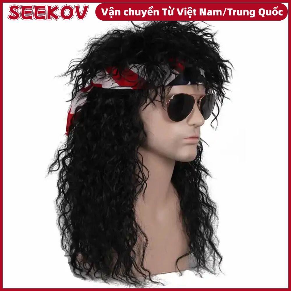 SEEKOV 70s 80 Rockstar Tóc Giả, Xoăn Dài Tiệc Halloween Cosplay Tóc Giả, Punk Lông Tơ Cosplay Rockst