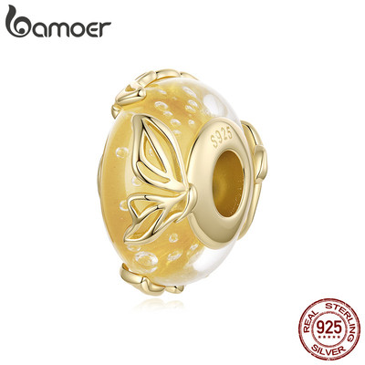 Bamoer Bạc 925 Bướm Vàng Murano Hạt DIY Cho Vòng Tay Quà Tặng Cho Nữ