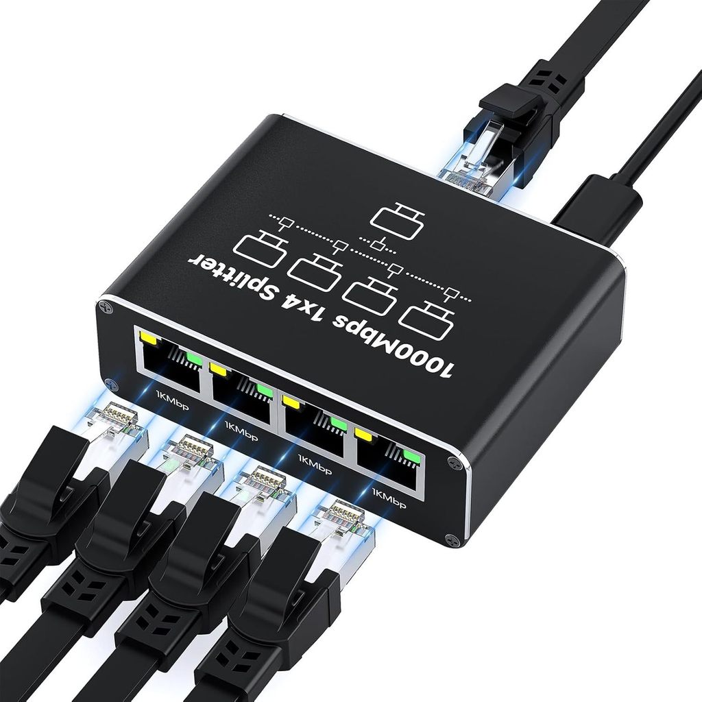 RJ45 Gigabit Network Splitter Cáp mạng 1 điểm 4 Bộ định tuyến mạng băng thông rộng Công tắc một cho 