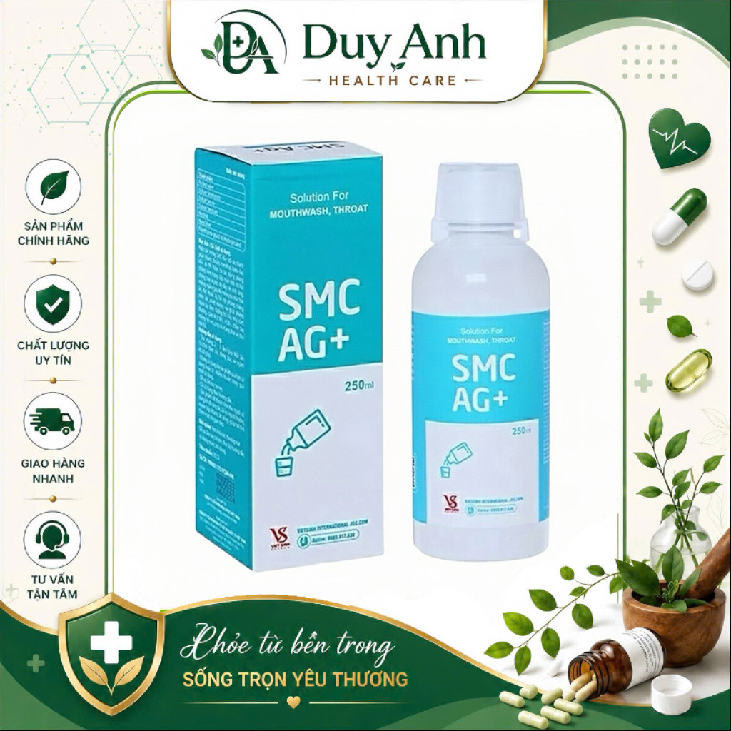[COMBO 2 CHAI] Nước Súc Miệng SMC Ag+ 250ml – Làm Sạch Khoang Miệng, Thơm Mát