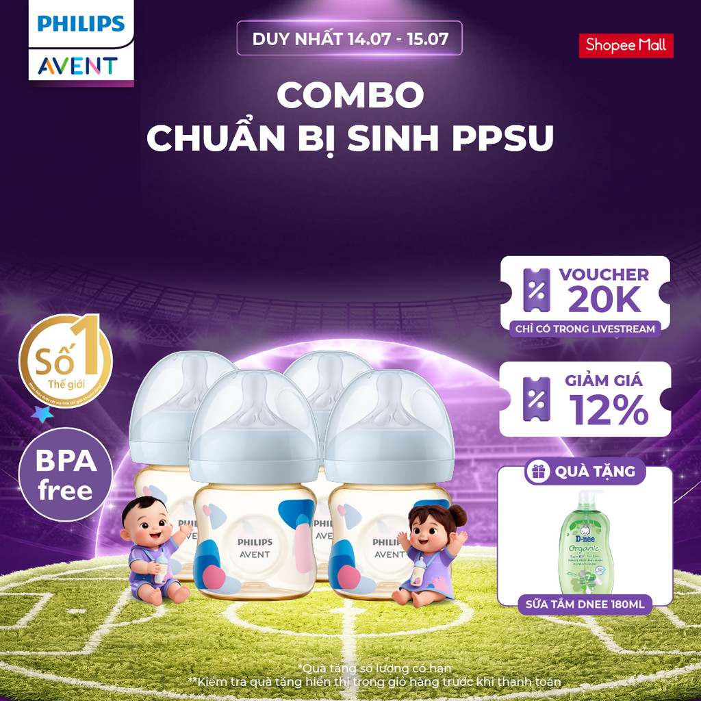 Combo chuẩn bị sinh PPSU - 4 Bình sữa mô phỏng tự nhiên PPSU Philips Avent, chống sặc, chống đầy hơi