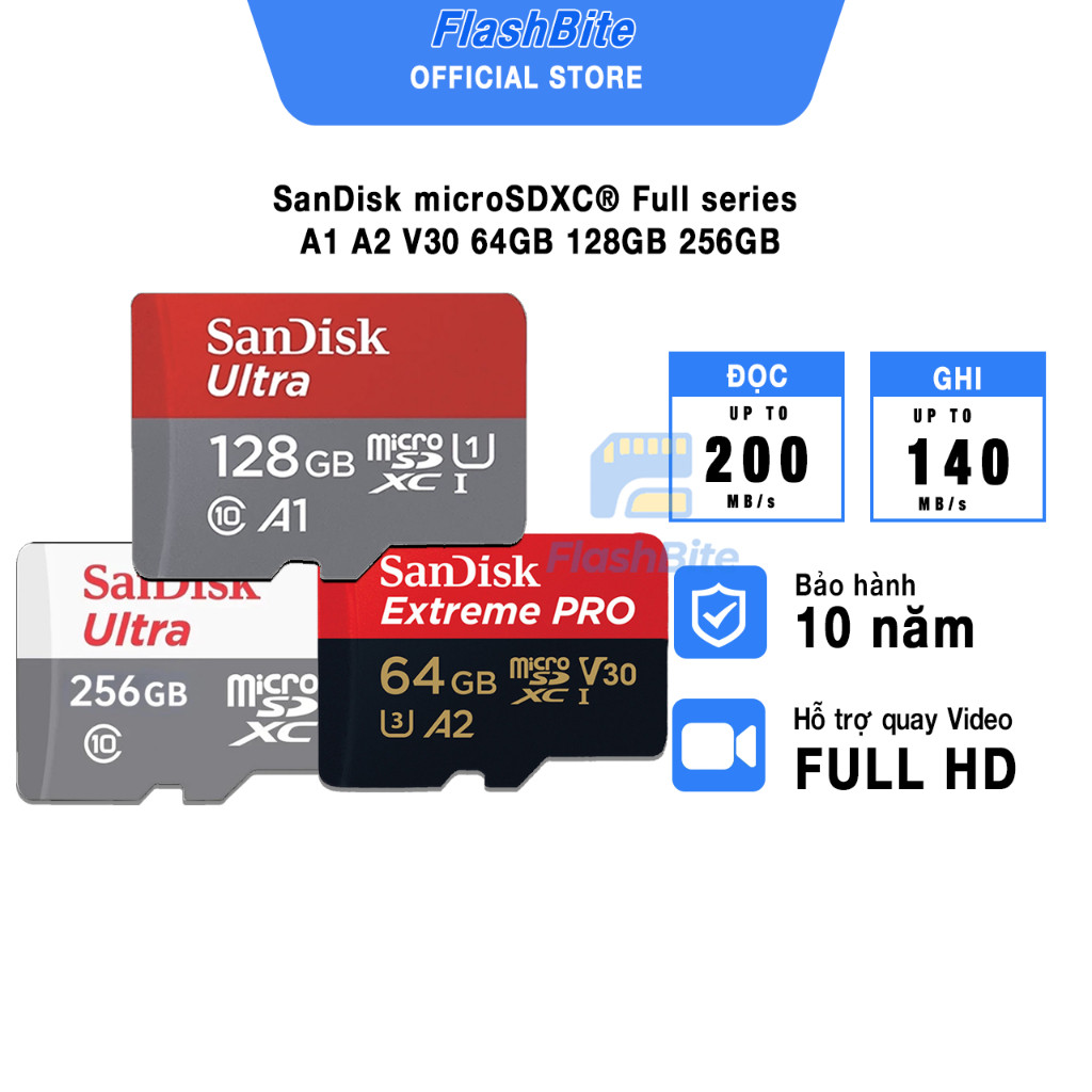 [CHÍNH HÃNG] Thẻ nhớ Sandisk Ultra-Extreme-Extreme Pro micro SDcard 32GB/64GB/128GB/256GB/512GB/1TB