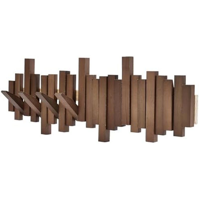 Natural Wood Wall Mounted Piano Coat Rack | Mounted Coat | Flip Up Wall Hook 8 Hooks | Entry Art Hoo
