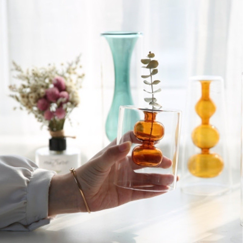 DADA Home & Living DD6 Bắc Âu Hiện Đại Đơn Giản Kính Màu Sáng Tạo Bình Trong Suốt Hai Lớp Nhà Hàng Đ