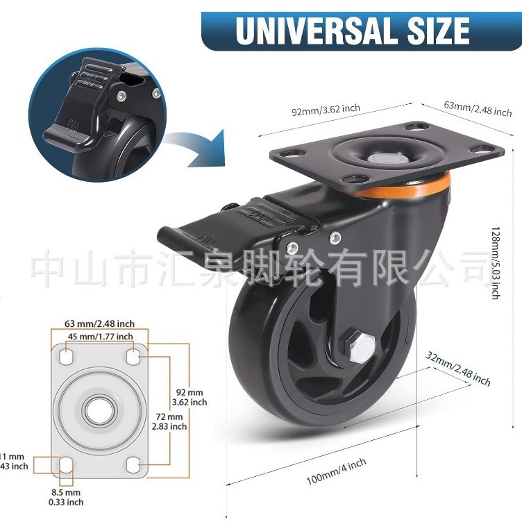 Tất Cả Đen Pass Hoa Caster Vừa Phanh Đôi Công Nghiệp Caster Bền Xe Đẩy Caster Công Nghiệp Caster2607