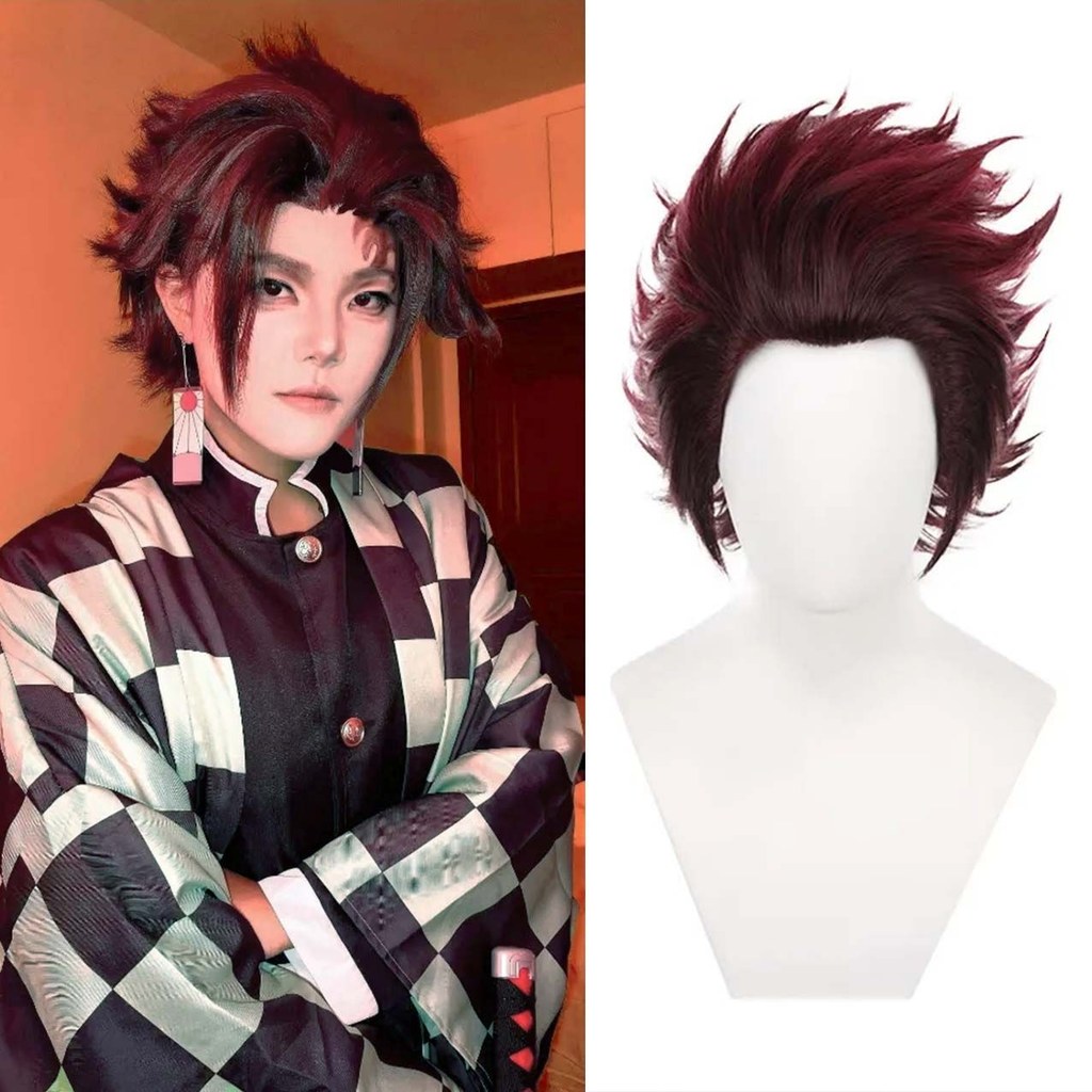 Demon Slayer Cổng Bếp Tanjiro Lùi cos Lưng cosplay Anime Chuyển Đổi Tóc Giả Khóa Lưới Tanjiro