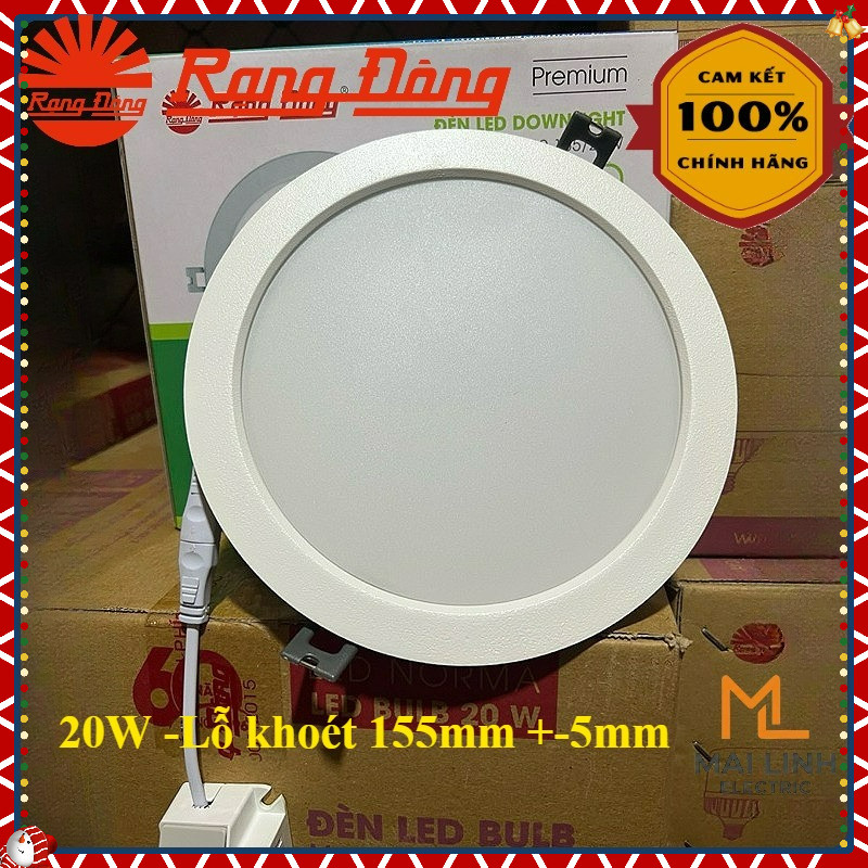 Đèn Led Downlight 20W Rạng Đông -Lỗ khoét 155mm +-5mm -Ánh sáng trắng 6500K -Chip Led Hàn Quốc Siêu 