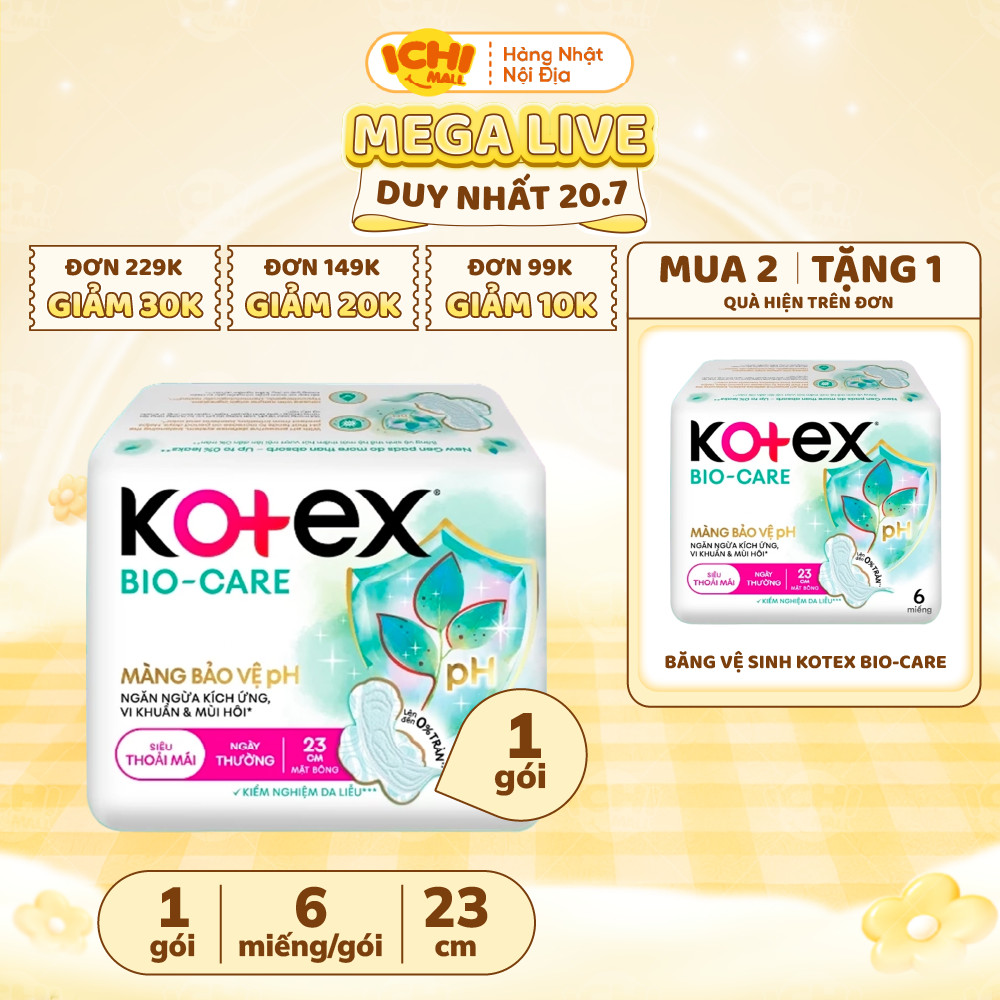 [MUA 4 TẶNG 2] Băng vệ sinh Kotex Biocare Ban Ngày siêu mỏng cánh 23cm-6M_Ichimall