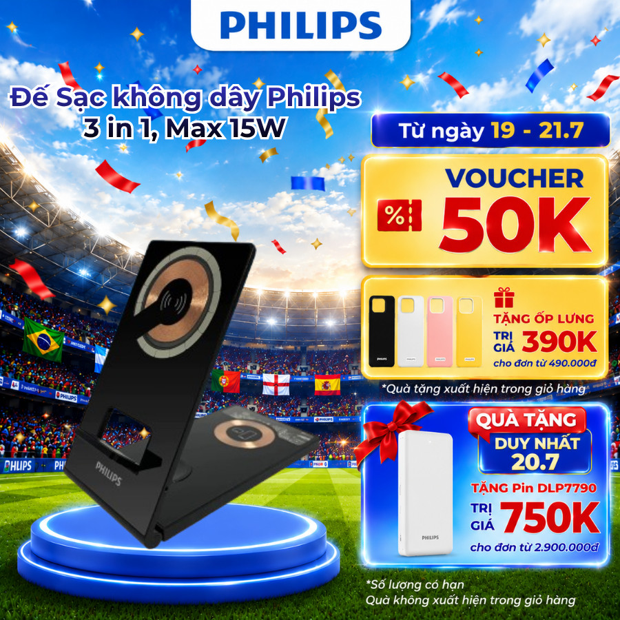 Sạc không dây Philips DLP9340 Foldable, 3-in-1, Magnectic Wireless Charger