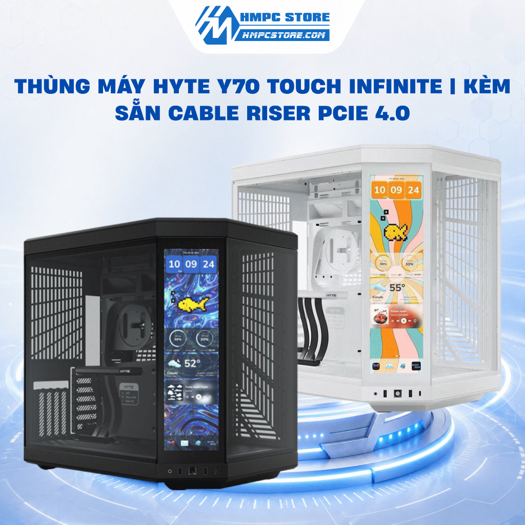 Case - Thùng máy Hyte Y70 Touch Infinite | Kèm sẵn Cable Riser PCIe 4.0 - BH 12 tháng