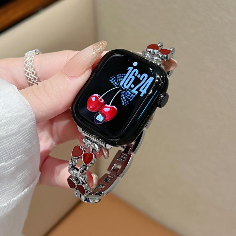 Dành cho Apple Watch Series 11 dây đeo Apple Watch kim loại S10 S9 S8 S7 Dây đeo màu đỏ anh đào