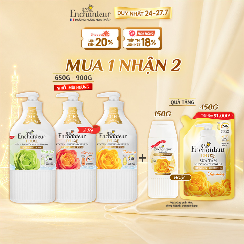 [TẶNG Túi 200G/ 450G] Sữa tắm hương nước hoa Pháp Enchanteur Deluxe 650g / 900g (Tặng mùi ngẫu nhiên