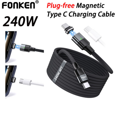 Cáp sạc từ tính Fonken Type C không cắm Cáp sạc nhanh 240W