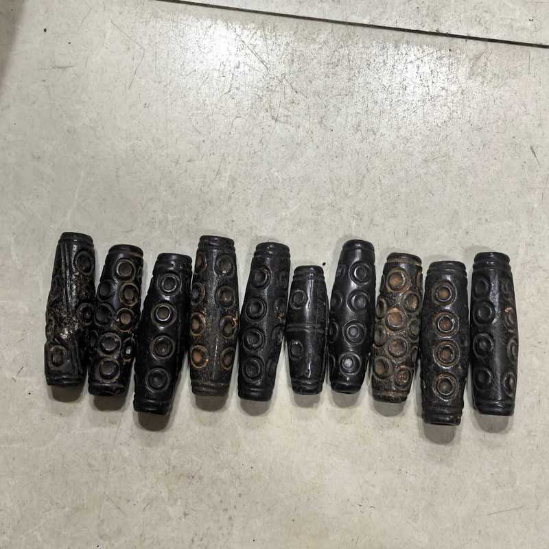 Red Mountain Culture Antique Miscellaneous Items Black Iron Meteorite Dzi Bead Shape Pendant Collect