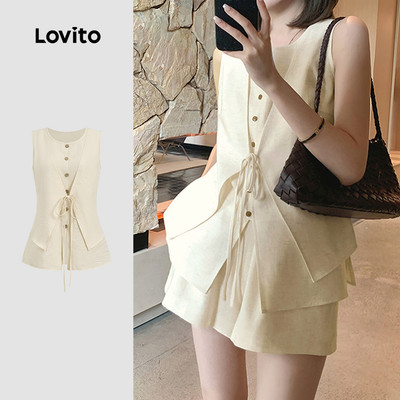 Lovito Áo/Quần giả 2 trong 1 mùa xuân/hè màu trắng ngà cho nữ L191AD069