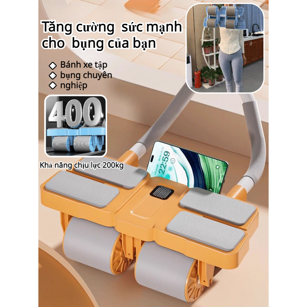 【Tăng Cường Cơ 】Home fitness equipment for abdominal muscle training fourwheel abdominal wheel/Dụng 