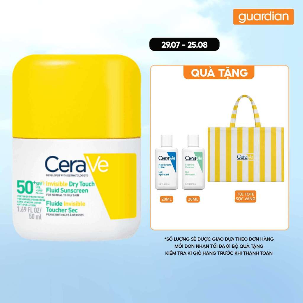 Sữa Chống Nắng Mỏng Nhẹ Cerave Invisible Dry Touch Fluid Sunscreen Spf 50+ Pa++++ 50ml | Guardian Vi