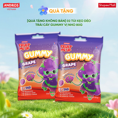 [QUÀ TẶNG KHÔNG BÁN] 2 túi kẹo Dẻo Trái Cây Gummy vị nho 80G - Nhập Khẩu Từ Pháp Của Pháp - ANDROS FRUIT ME UP GUMMY