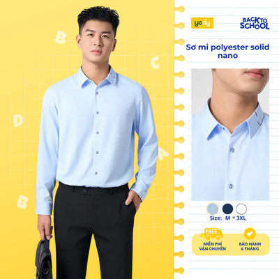 Áo sơ mi nam YODY dài tay vải polyester nano solid ít nhăn nhàu đứng form thêu cổ thoáng mát TRA - SMM7095