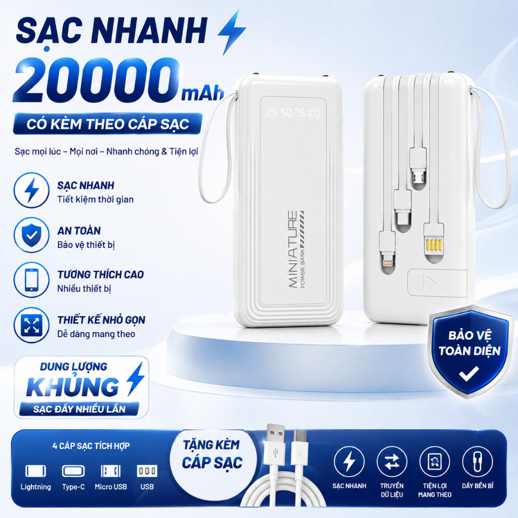 Sạc dự phòng YM1292 dung lượng 20000mah hỗ trợ sạc nhanh nhiều dòng thiết bị