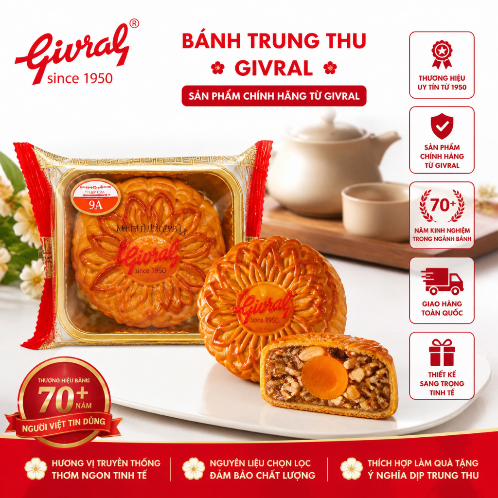 Givral-Bánh Trung Thu Givral bánh lẻ nhiều lựa chọn 150gr (kèm hộp theo bánh)