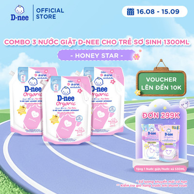 Combo 3 Nước giặt quần áo D-nee 1300ML - Honey Star (Pink) hương thơm dịu nhẹ, an toàn cho trẻ em