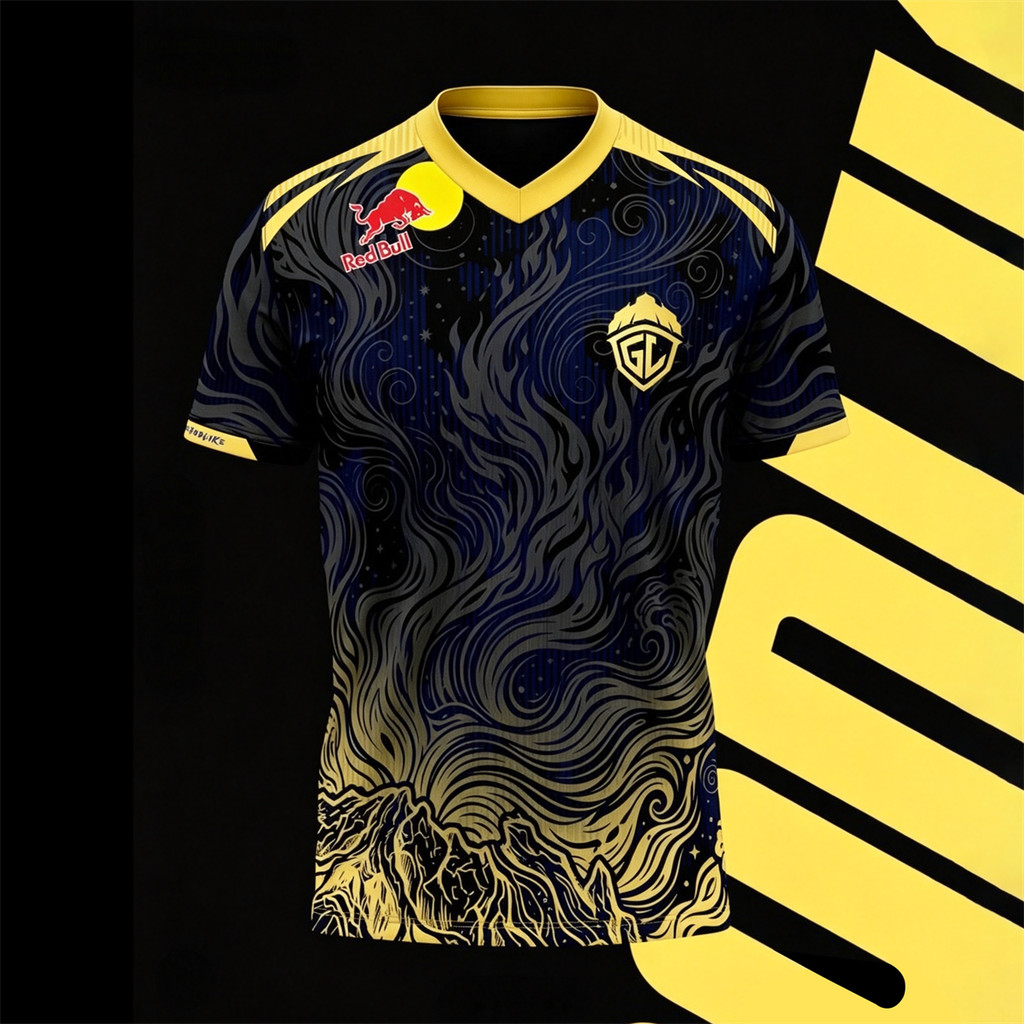 Godlike Esports 2026 Esports Vàng Jersey PUBG Đồng Phục Chơi Game Họa Tiết Ripple Núi Thực Tử Nam Áo
