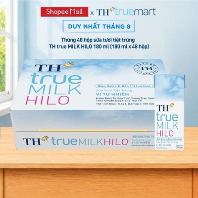 Thùng 48 hộp sữa tươi tiệt trùng TH true MILK HILO vị tự nhiên 180 ml (180 ml x 48)