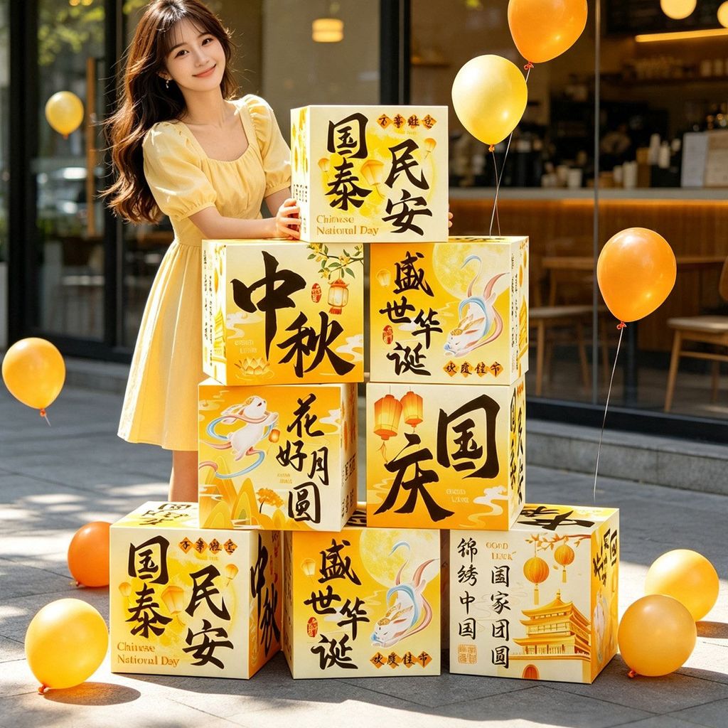Mid-Autumn Festival National Day Box Pile Head Ornaments Store Window Shopping Mall Beautiful Chen S