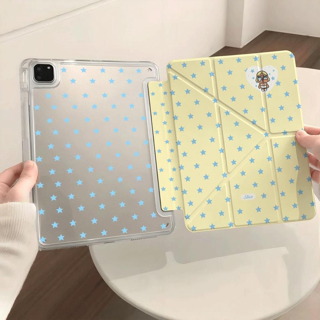 Ốp lưng iPad Y‑fold họa tiết búp bê mặt khóc sao, vỏ acrylic iPad Pro 11, Air 7/6