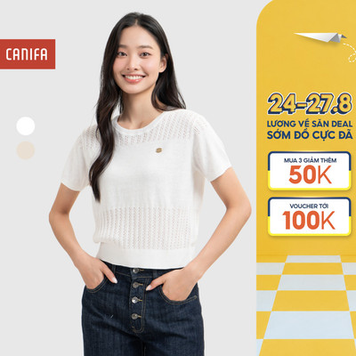 Áo len nữ CANIFA cộc tay chất liệu len dệt kim mềm mịn mát 6TE26S006