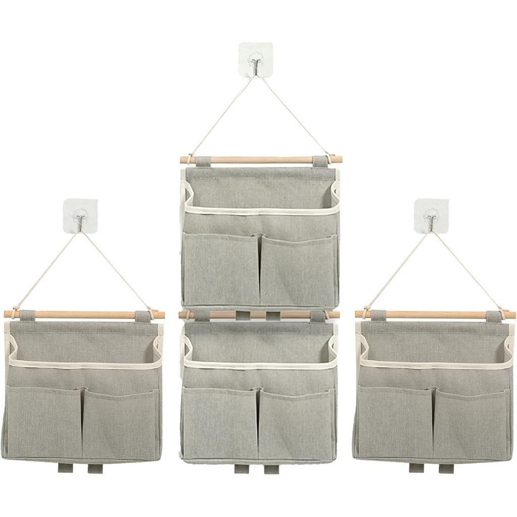 4 Pack Wall Hanging Storage Bag with Pockets, Locker Organizer Basket, Fabric Wall Organizer, Waterp