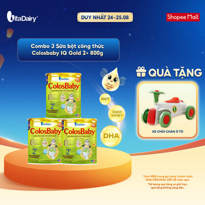 [COMBO 3 LON] Sữa bột ColosBaby IQ Gold 2+ cho trẻ trên 2 tuổi – Hỗ trợ phát triển trí não – Lon 800g