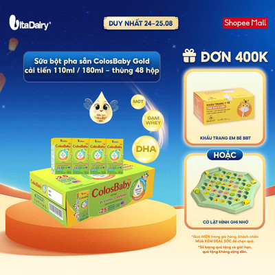 [THÙNG 48 HỘP] Sữa uống dinh dưỡng ColosBaby Gold cải tiến 110ml/180ml - Bổ sung năng lượng, Thơm ngon dễ uống